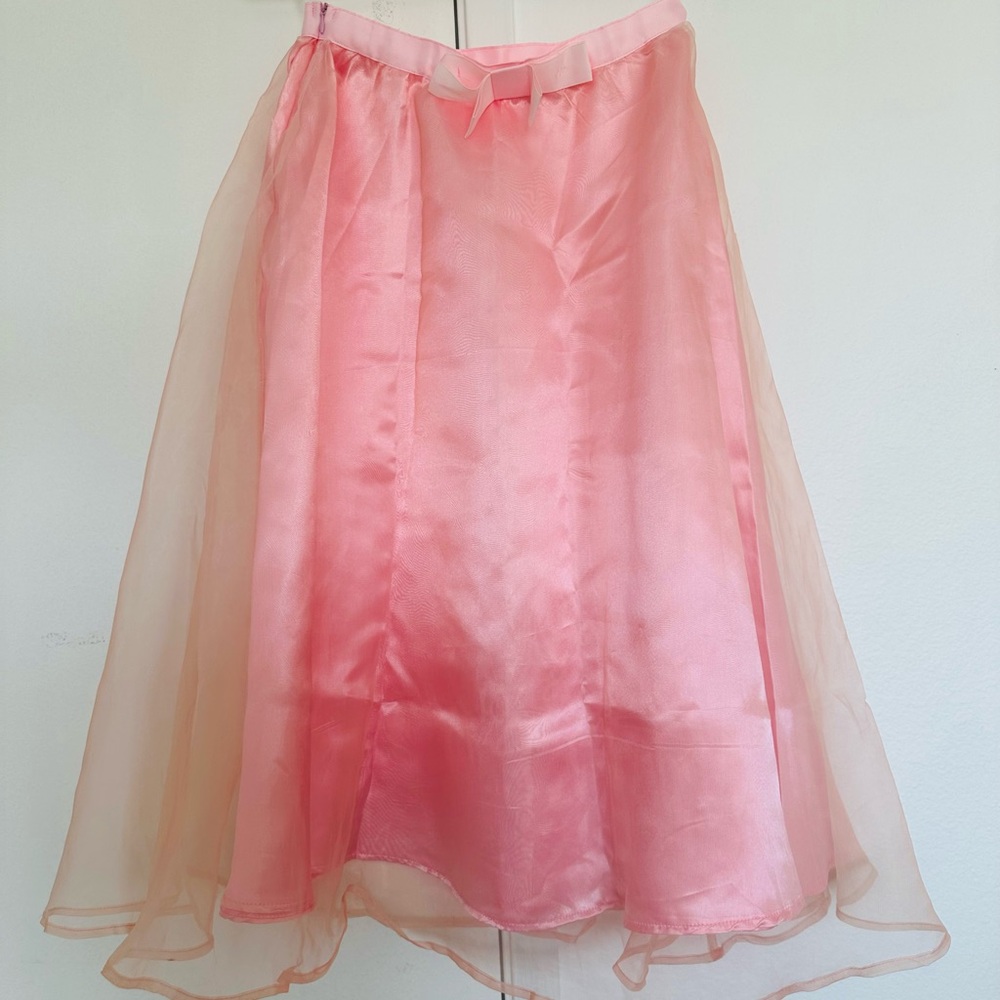 Tulle Ball Skirt in Pale Buff Pink Pleated Ribbon Belt A-line size S